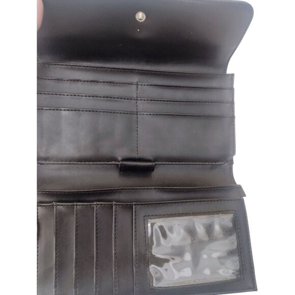 Esprit Faux Pebbled Leather Woman’s Snap Folding Wallet Black Retro Card Holder - Picture 3 of 5